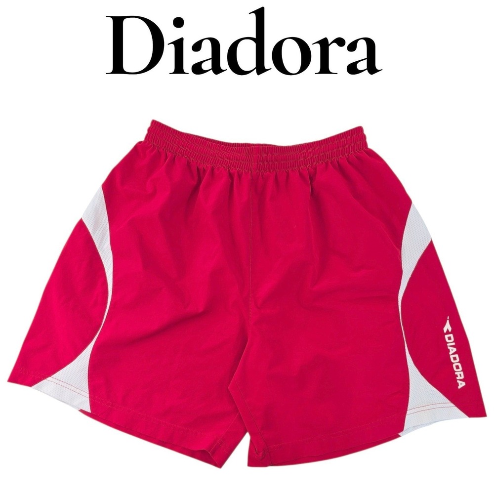 Diadora Soccer Shorts Mens Small Red Polyester Mesh Panel Athletic Training
